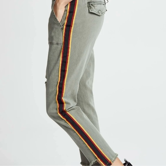 Pam & Gela Pants - Pam & Gela Olive Green Utility Pants w/Multicolor Side Stripes, Lace-Up